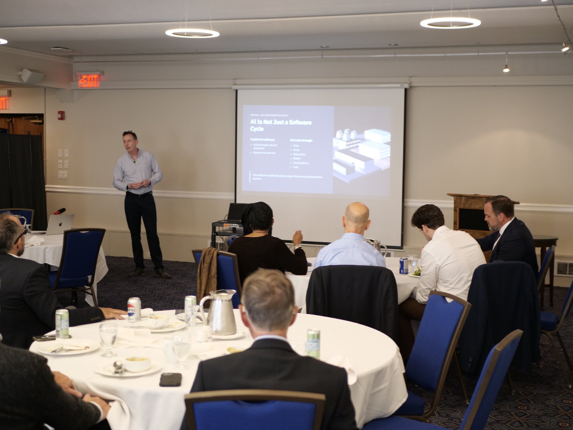 Darragh Grove-White discussing Context-First AI methodology at a private function. Darragh Grove-White discussing Context-First AI methodology at a private function.